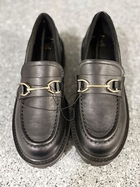Black Leather Men’s Bit Loafers with Gold Hardware